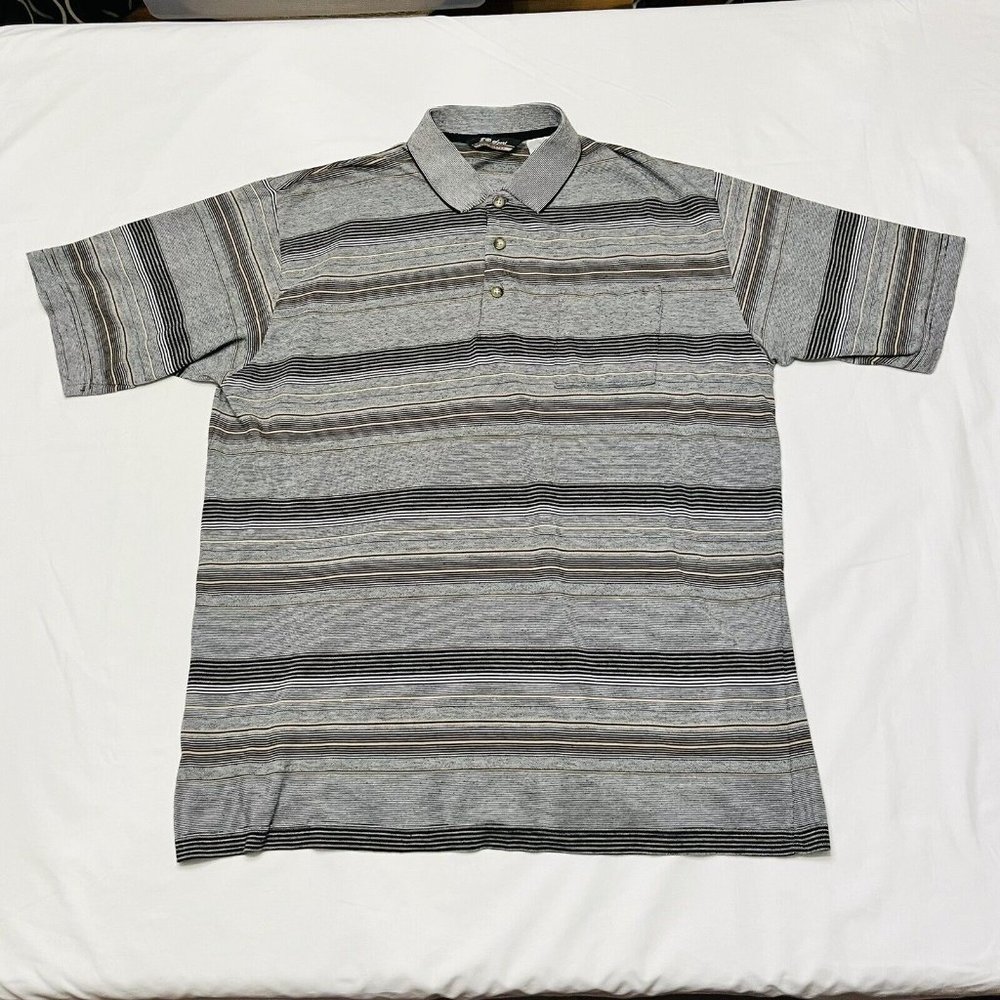 LD Sport Collection Men's Golf Polo Shirt Gray Striped Size XL Short Sleeve 